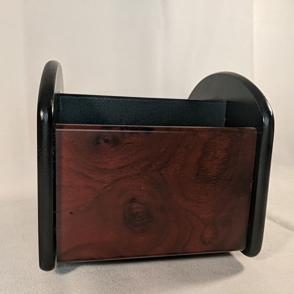 Wooden Remote Control Holder Spinning Rotating Brown Black Caddie Desk Organiser - Picture 4 of 15